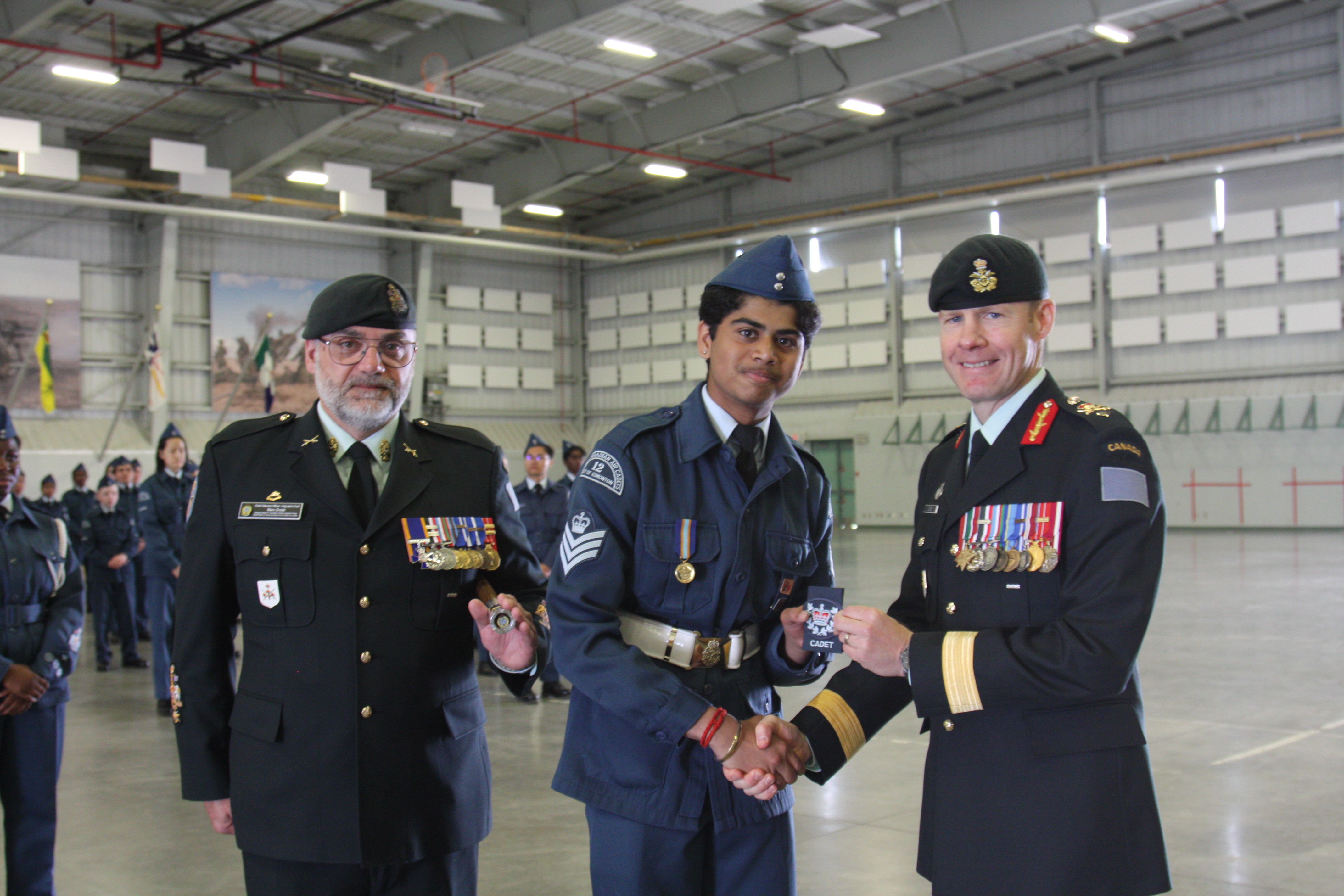 Receiving a medal and badge